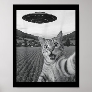 Affiche Selfie De Chat Avec Alien Ufo Funny Chat Drôle Ali