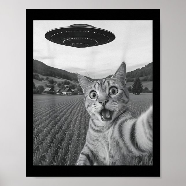 Affiche Selfie De Chat Avec Alien Ufo Funny Chat Drôle Ali (Devant)