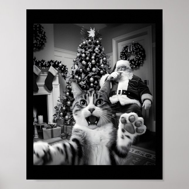 Affiche Selfie De Chat De Noël Drôle Avec Santa Claus Cute (Devant)