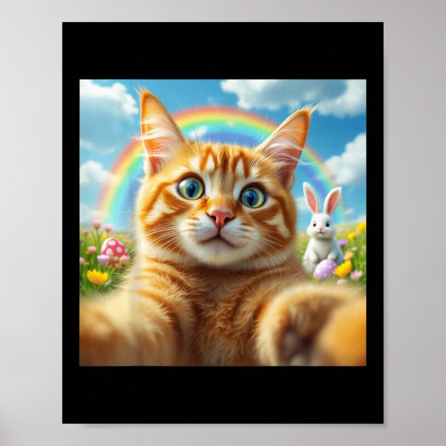Affiche Selfie De Chat Drôle Avec Bunny Cute Fête De Pâque (Devant)