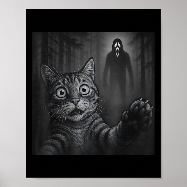 Affiche Selfie De Chat Drôle Avec Fantôme Halloween Frappé (Devant)