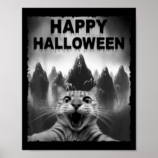 Affiche Selfie De Chat Drôle Avec Fantômes Jour Du Costume (Devant)