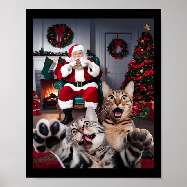 Affiche Selfie De Chien De Chat De Noël Drôle Avec Santa C (Devant)