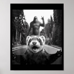 Affiche Selfie de furet avec Bigfoot drôle pour hommes fem