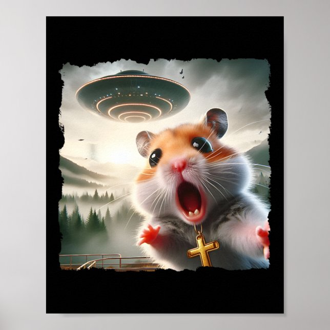 Affiche Selfie de hamster drôle avec un voyage alien mème  (Devant)