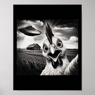 Affiche Selfie de poulet extraterrestre avec Ufo