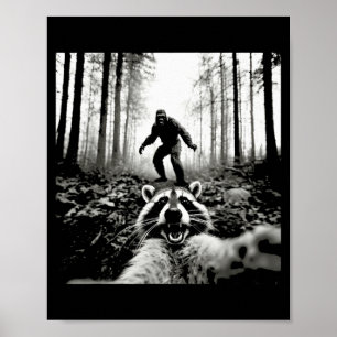 Affiche Selfie de raton laveur drôle avec Sasquatch Bigfoo