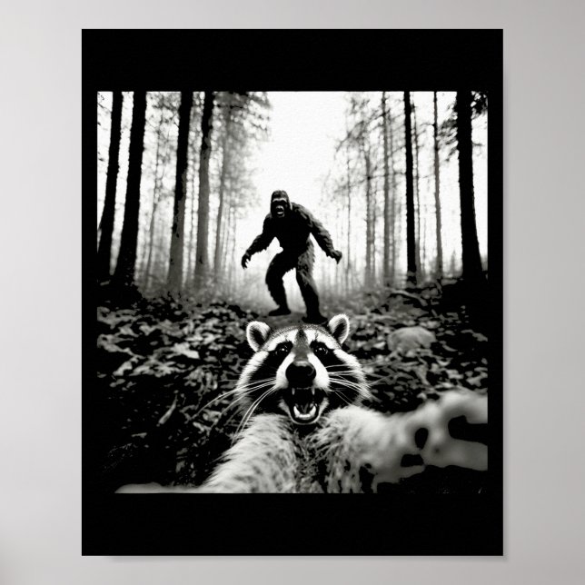 Affiche Selfie de raton laveur drôle avec Sasquatch Bigfoo (Devant)