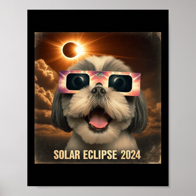 Affiche Selfie Shih Tzu Enfants Mens Éclipse Solaire (Devant)