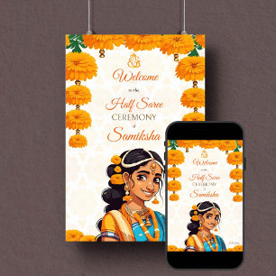 Affiche Semi Saree cérémonie mignonne fille indienne signe
