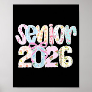 Affiche Senior 2026 lettres en patchwork floral pastel ave