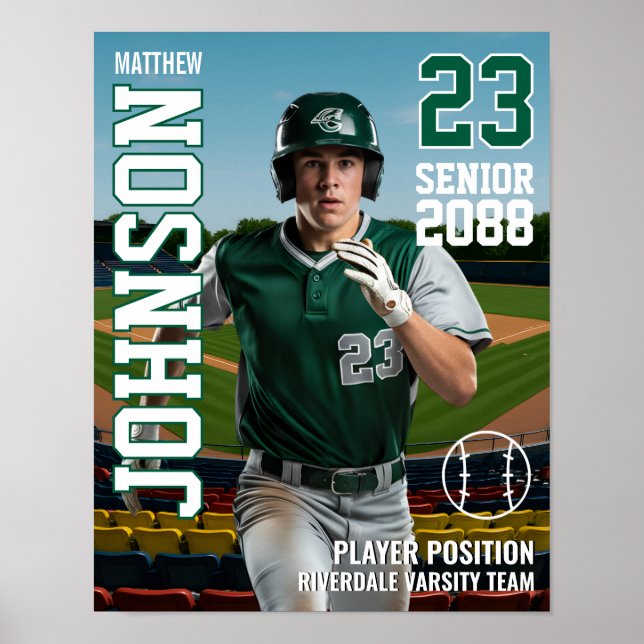 Affiche Senior Baseball Player School Team Sports Photo (Devant)