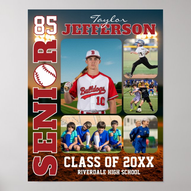 Affiche Senior Night Baseball Team Sports Photo Collage (Devant)