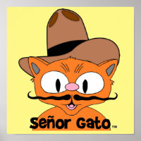 Senor Gato Cartographie Mustache Cat Cowboy