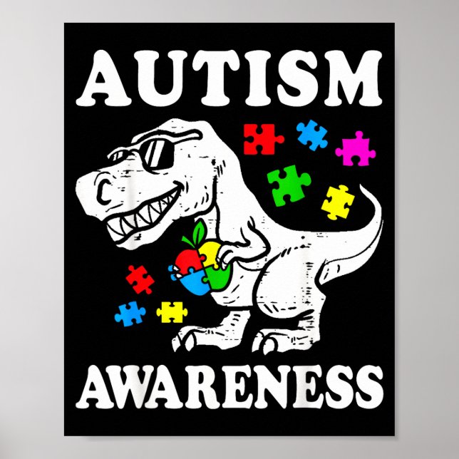 Affiche Sensibilisation à l'autisme dinosaure t-rex puzzle (Devant)