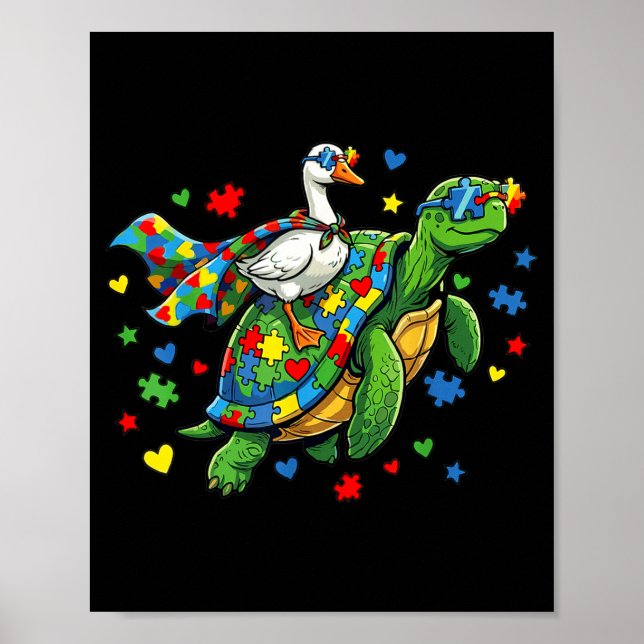 Affiche Sensibilisation à l'autisme tortue canard oie puzz (Devant)
