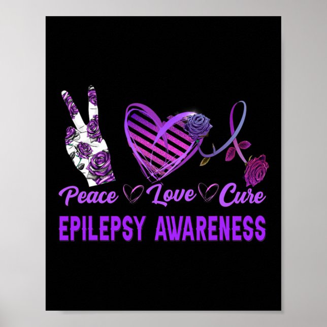 Affiche Sensibilisation à l'épilepsie Paix Amour Cure Purp (Devant)
