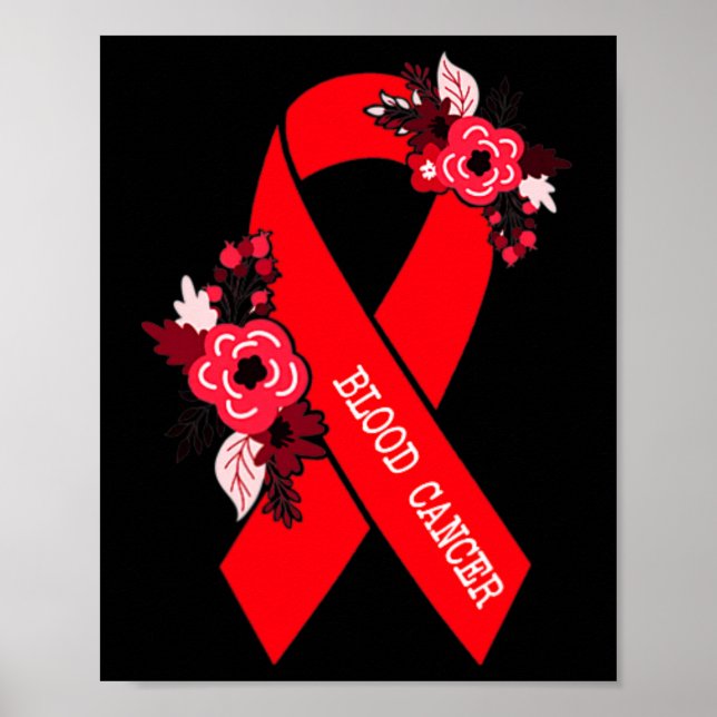Affiche Sensibilisation au cancer du sang Ruban rouge flor (Devant)