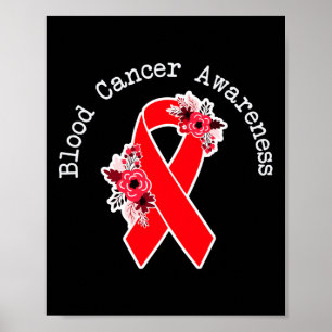 Affiche Sensibilisation au cancer du sang Ruban rouge flor