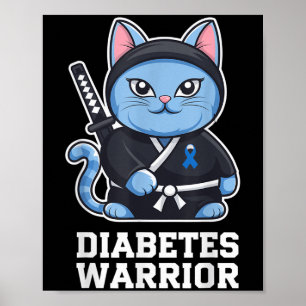 Affiche Sensibilisation au diabète Bleu Ruban Ninja Chat D