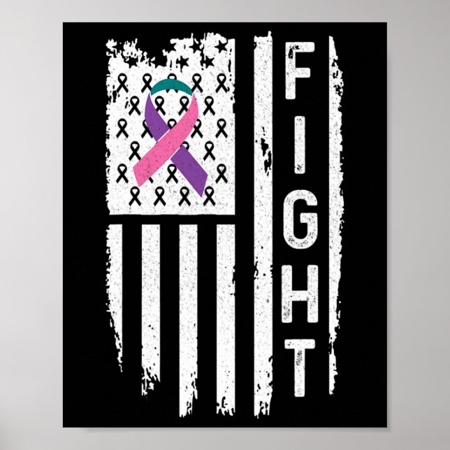 Affiche Sensibilisation au drapeau américain du cancer (Devant)