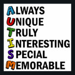 Affiche Sensibilisation sur l'autisme Acrostique mignon po<br><div class="desc">Un beau poème acrostique pour l'autisme. Toujours Unique Vraiment Intéressant Spécial Mémorable. De grands attributs positifs d'être autiste pour vous montrer sont fiers d'être sur le spectre. Les acronymes sont si cool.</div>