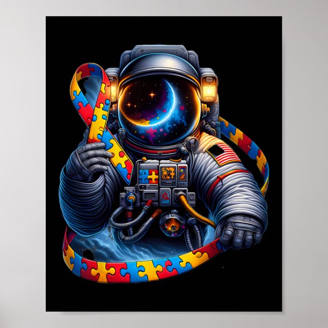 Affiche Sensibilisation sur l'autisme Astronaute Jaune Rou (Devant)