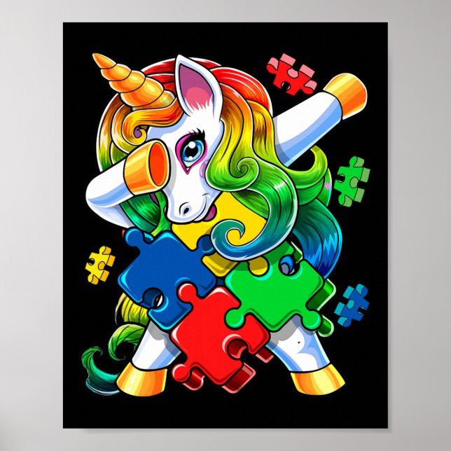Affiche Sensibilisation sur l'autisme Dabbing Unicorn Puzz (Devant)