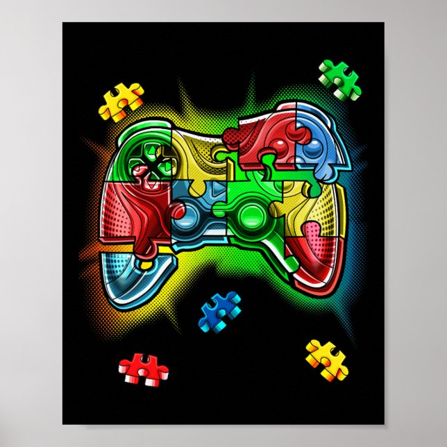 Affiche Sensibilisation sur l'autisme de jeu vidéo contrôl (Devant)