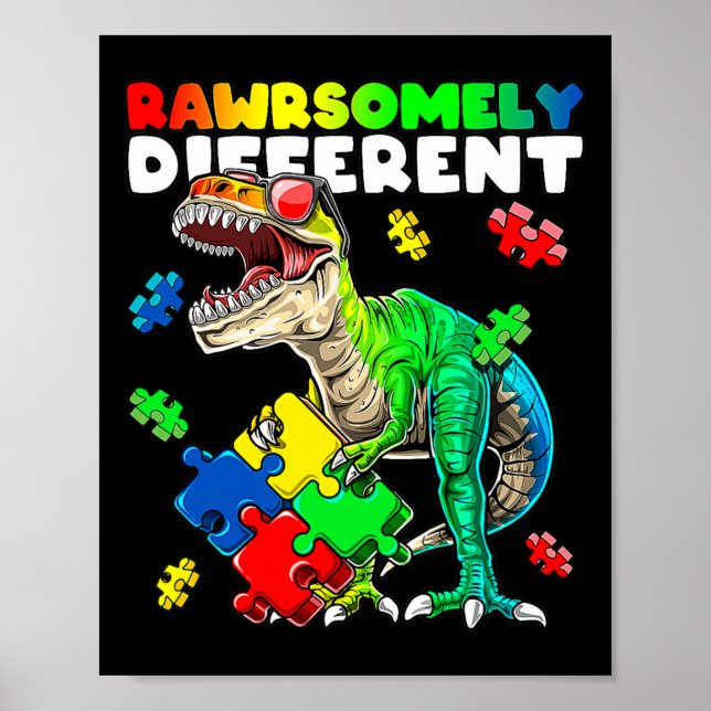 Affiche Sensibilisation sur l'autisme Dinosaure Rawrsomeme (Devant)