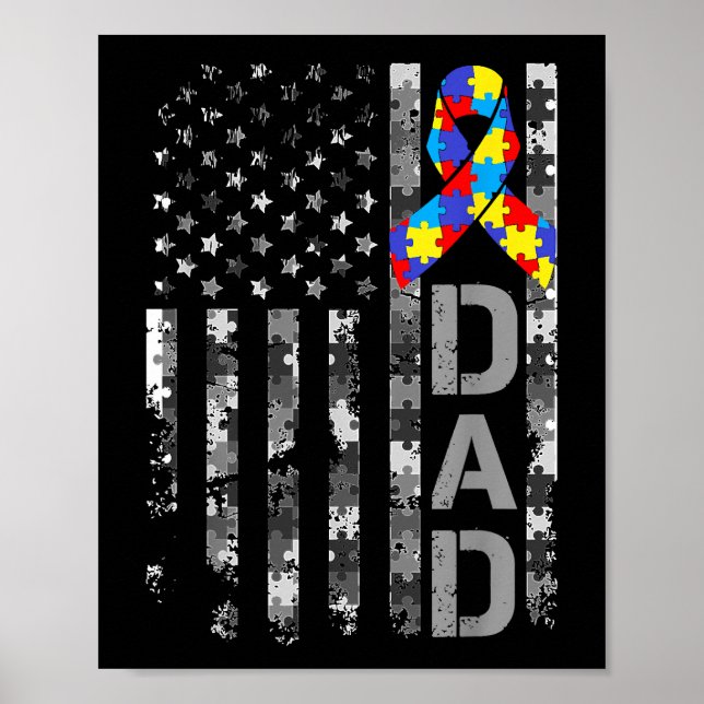 Affiche Sensibilisation sur l'autisme Papa USA Drapeau Fêt (Devant)