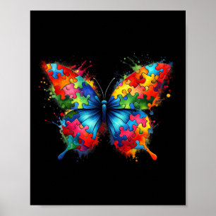 Affiche Sensibilisation sur l'autisme papillon coloré Auti