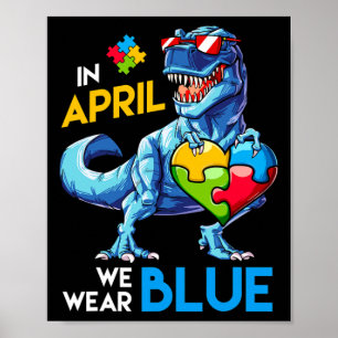 Affiche Sensibilisation sur l'autisme Trex Dino Dinosaur D