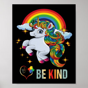 Affiche Sensibilisation sur l'autisme Unicorn Be Kind Asl 