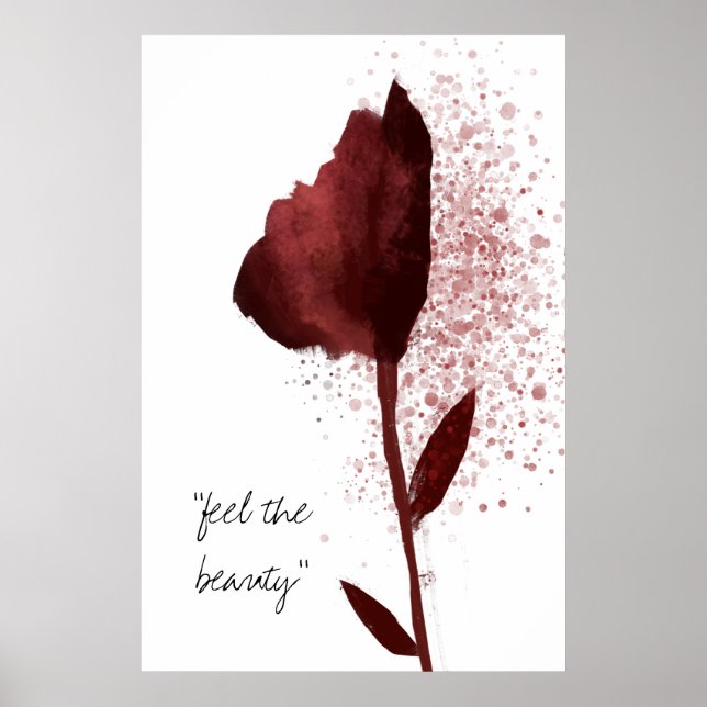 Affiche "Sentez La Beauté" Aquarelle Rouge Fleur Tulipe (Devant)