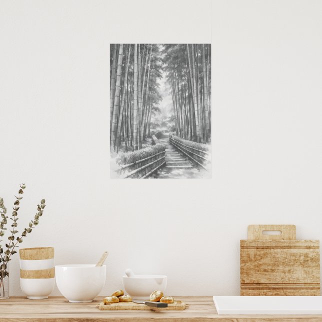 Affiche Sentier de bambou dans la lumière - Yang | Art mur (Cuisine)