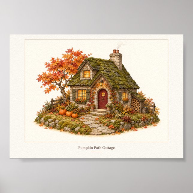 Affiche Sentier de citrouilles Cabane d'automne Art (Devant)