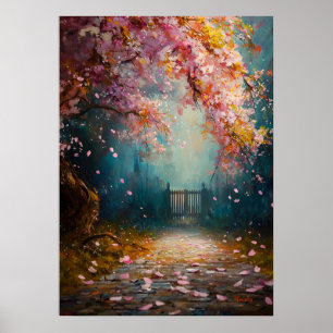 Affiche Sentier de Fleur Enchantée - Paysage Floral Mystiq