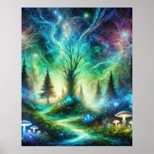 Affiche Sentier de la Forêt Enchantée Champignons Lumineux