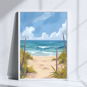 Affiche Sentier de la plage Eau de mer Océan peint à l'a