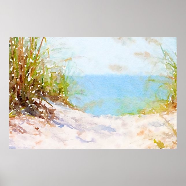 Affiche Sentier de plage Océan Herbe Aquarelle (Devant)
