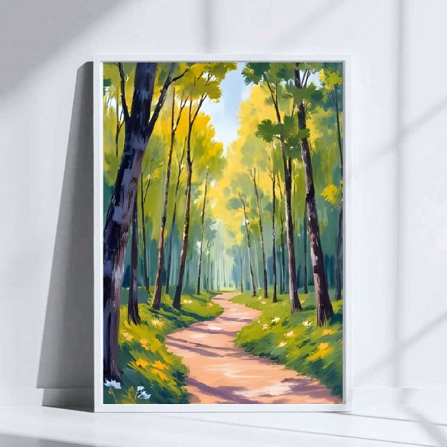 Affiche Sentier de printemps | Nature aquarelle forêt vert (Créateur téléchargé)