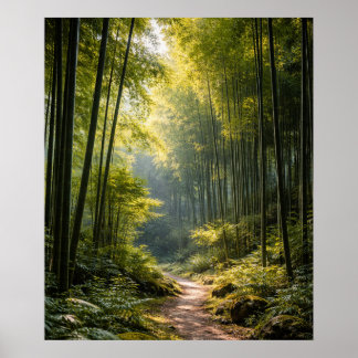 Affiche Sentier ensoleillé à travers la forêt de bambou