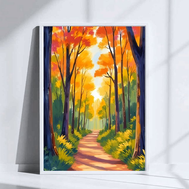Affiche Sentier forestier d'automne | Aquarelle de feuilla (Créateur téléchargé)