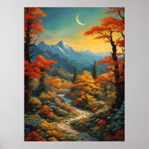 Affiche sentier forestier forêt extérieur nature lune