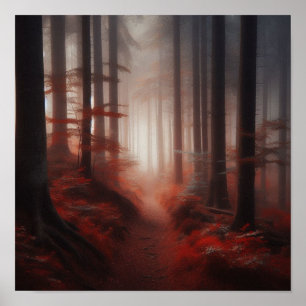Affiche Sentier silencieux de la forêt rouge brumeuse – Af