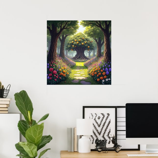 Affiche Sentier sinueux à travers une prairie fleurie jusq (Bureau à domicile)