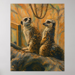 Affiche Sentinelles de douceur - Meerkat Pair sur Branche