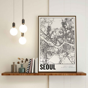 Affiche Séoul Corée du Sud 서 울 minimaliste carte Art