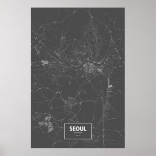 Affiche Séoul, Corée du Sud (blanche sur le noir)